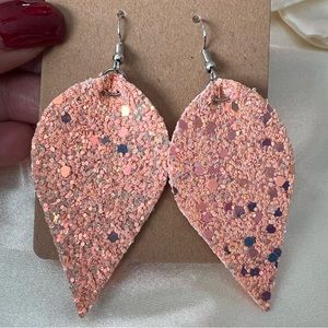 New Coral Glitter Dangle Earrings